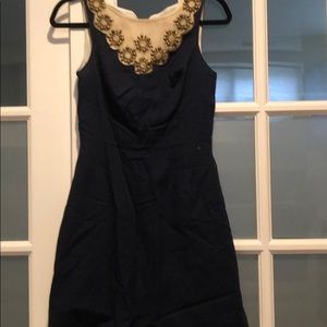 Navy dress with gold beading
